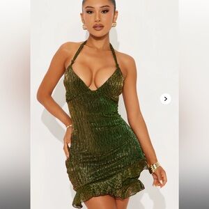 Fashion Nova Shimmering Olive Mini Dress